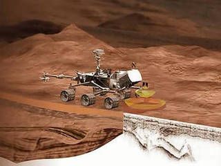 This artist concept shows the location of the RIMFAX instrument on the next rover scheduled to launch for Mars.