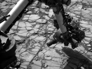 NASA's Curiosity Mars rover began close-up investigation of a target called "Marimba," on lower Mount Sharp, during the week preceding the fourth anniversary of the mission's Aug. 6, 2016, landing. Curiosity's Navigation Camera took this shot of the rover's arm over Marimba on Aug. 2, 2016.