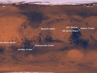 These eight places on Mars are potential landing sites under consideration as the destination for the Mars 2020 rover mission.