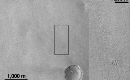 This comparison of before-and-after images shows two spots that likely appeared in connection with the Oct. 19, 2016, Mars arrival of the European Space Agency's Schiaparelli test lander. The images are from the Context Camera on NASA's Mars Reconnaissance Orbiter.