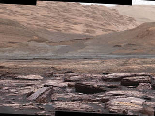The foreground of this scene from the Mastcam on NASA's Curiosity Mars rover shows purple-hued rocks near the rover's late-2016 location. The middle distance includes future destinations for the rover. Variations in color of the rocks hint at the diversity of their composition on lower Mount Sharp.