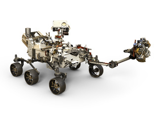 This artist's rendering depicts NASA's Mars 2020 rover, with its robotic arm extended.