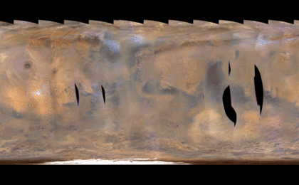 This movie clip shows a global map of Mars with atmospheric changes from Feb. 18, 2017, through March 6, 2017, a period when two regional-scale dust storms appeared. It combines hundreds of images from the Mars Color Imager (MARCI) camera on NASA's Mars Reconnaissance Orbiter.