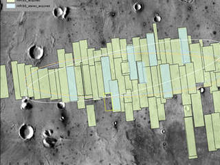 This map shows the footprints of images taken by the HiRISE camera on NASA's Mars Reconnaissance Orbiter as part of advance analysis of the area where NASA's InSight mission will land in 2018. The final planned image of the set will fill in the yellow-outlined rectangle on March 30, 2017.