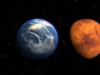 This artist's concept depicts the early Martian environment (left) - believed to contain liquid water and a thicker atmosphere - versus the cold, dry environment seen at Mars today (right).