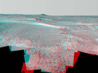 A grooved ridge called "Rocheport" on the rim of Mars' Endeavour Crater spans this stereo scene from NASA's Mars rover Opportunity. The view combines images from left eye and right eye of the rover's Pancam to appear three-dimensional when seen through blue-red glasses with the red lens on the left.