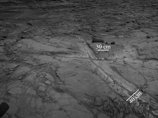 Discolored Fracture Zones in Martian Sandstone
