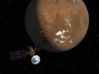 Artist's concept of Mars Reconnaissance Orbiter near Mars.