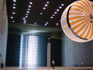 Mars Exploration Rover parachute deployment testing in the world's largest wind tunnel at NASA's Ames Research Center, Moffet Field, Calif.