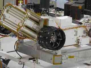 This image show the body of the Mars Science Laboratory rover with the tubes from the rover's 'radiator' system on the outsideand inside of the body.